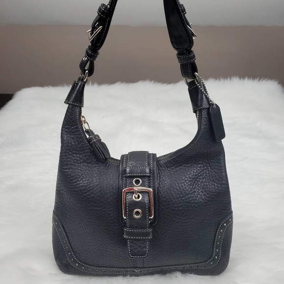 Coach Hamptons Black Pebbled Leather Hobo Shoulder Bag